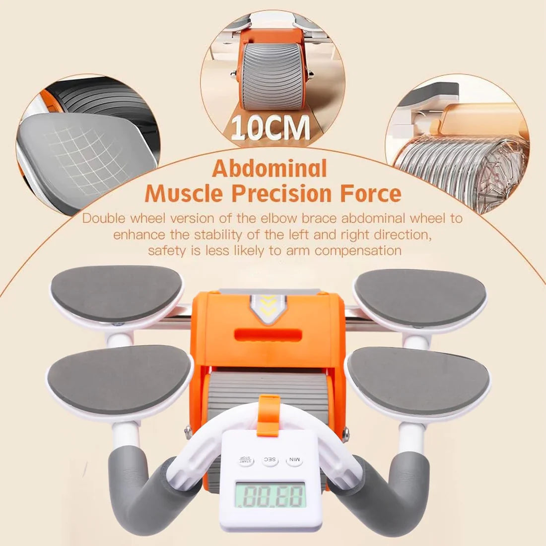 Automatic Exercise Roller Wheel with Dual Elbow Support and Timer